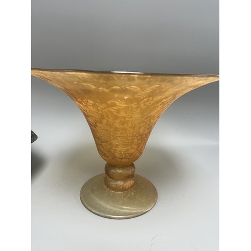 27 - A Pair of 20th Century Decorative Art Glass Objects Iridescent Bowl and Amber Textured Vase. A pair ... 