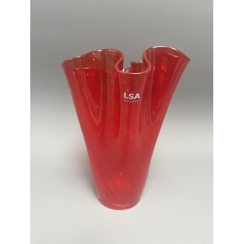30 - LSA International Red Art Glass Trumpet Vase with Ruffled Rim.
A single contemporary art glass vesse... 