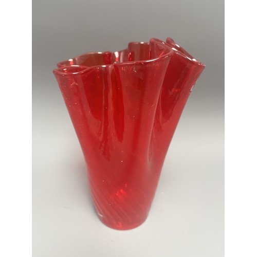 30 - LSA International Red Art Glass Trumpet Vase with Ruffled Rim.
A single contemporary art glass vesse... 