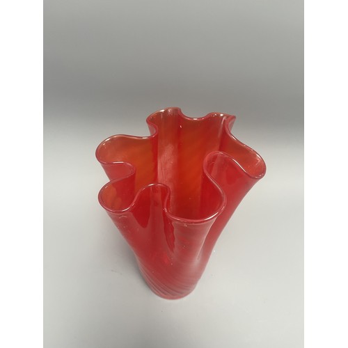 30 - LSA International Red Art Glass Trumpet Vase with Ruffled Rim.
A single contemporary art glass vesse... 