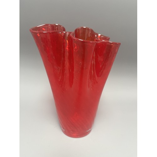30 - LSA International Red Art Glass Trumpet Vase with Ruffled Rim.
A single contemporary art glass vesse... 