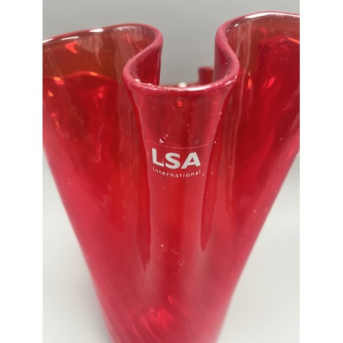 30 - LSA International Red Art Glass Trumpet Vase with Ruffled Rim.
A single contemporary art glass vesse... 