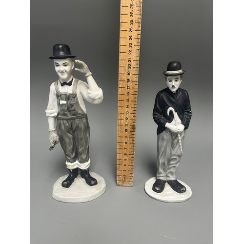 31 - A Pair of Mid-20th Century Ceramic Laurel and Charlie Chaplin Figurines. A pair of molded ceramic fi... 