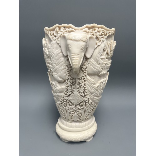 34 - A Large heavy Mid-Century Chinoiserie Faux Resin Vase with Elephant Head Handles. A single ornamenta... 