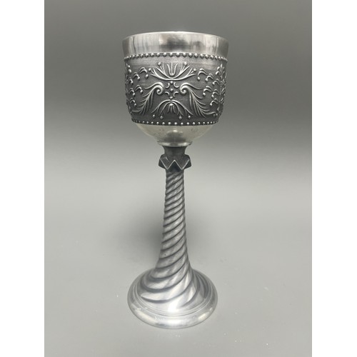 39 - German Goblet/Chalice with Twisted Stem and High-Relief Foliate Decoration. The bowl features a broa... 