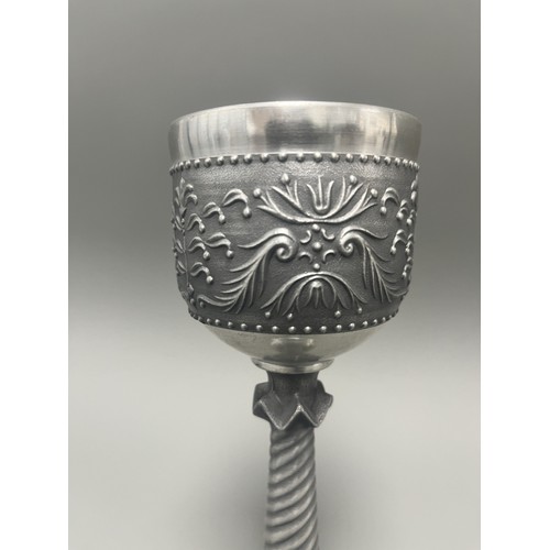 39 - German Goblet/Chalice with Twisted Stem and High-Relief Foliate Decoration. The bowl features a broa... 