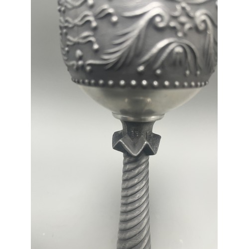 39 - German Goblet/Chalice with Twisted Stem and High-Relief Foliate Decoration. The bowl features a broa... 