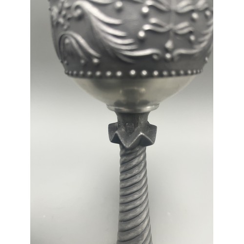 39 - German Goblet/Chalice with Twisted Stem and High-Relief Foliate Decoration. The bowl features a broa... 
