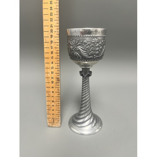 39 - German Goblet/Chalice with Twisted Stem and High-Relief Foliate Decoration. The bowl features a broa... 