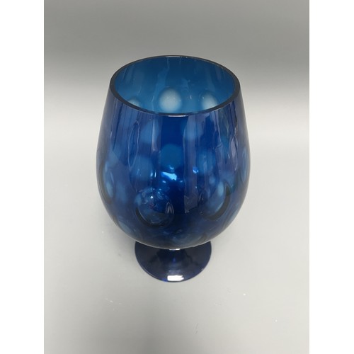 44 - Mid-Century Style Cobalt Blue Art Glass Stemmed Goblet with Internal White Decoration.
A single hand... 