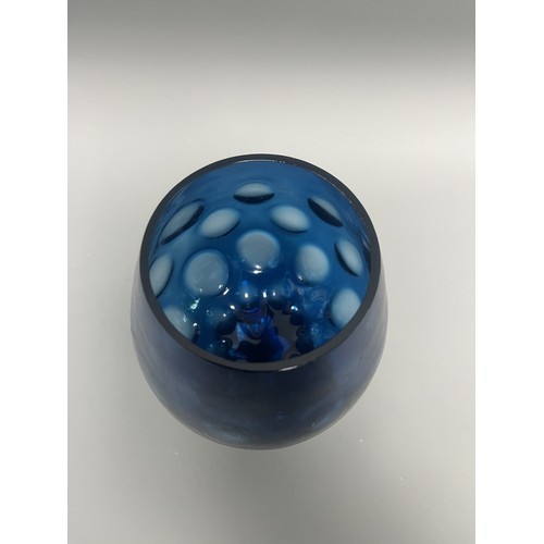 44 - Mid-Century Style Cobalt Blue Art Glass Stemmed Goblet with Internal White Decoration.
A single hand... 