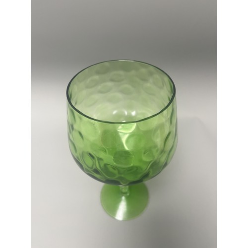 46 - Empoli Diamond Optic Green Glass Latticino Stem Goblet. A single stemmed drinking glass attributed t... 