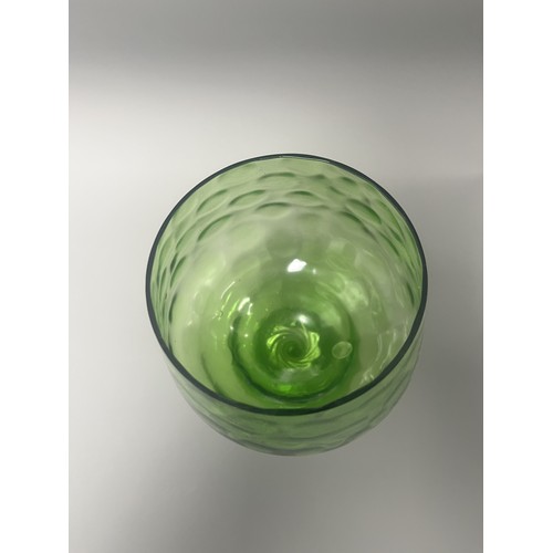 46 - Empoli Diamond Optic Green Glass Latticino Stem Goblet. A single stemmed drinking glass attributed t... 