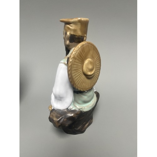 51 - A Pair of Chinese Shiwan Mudman Pottery Figurines, Musician and Scholar. A pair of Chinese Shiwan Mu... 