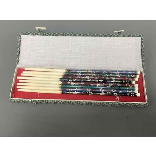 16 - A Collection of Eight Chinese Cloisonné and Bone Chopsticks. A Collection of 8 chopsticks (4 pairs) ... 