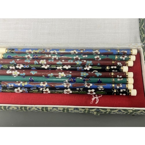 16 - A Collection of Eight Chinese Cloisonné and Bone Chopsticks. A Collection of 8 chopsticks (4 pairs) ... 