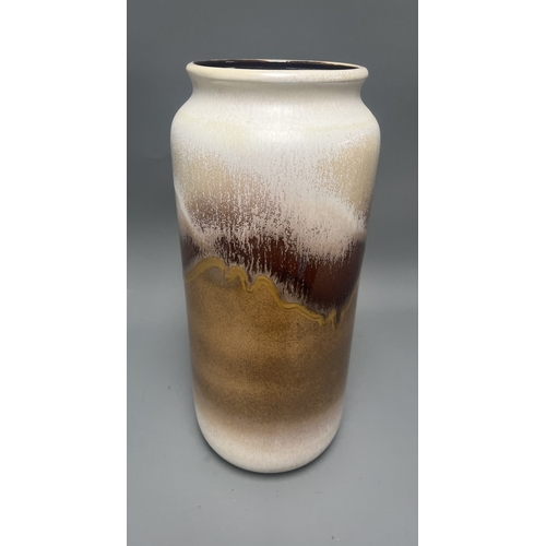 22A - Large Bay West German Pottery Ceramic Drip Glaze Vase. A large ceramic vase with white, brown, and t... 