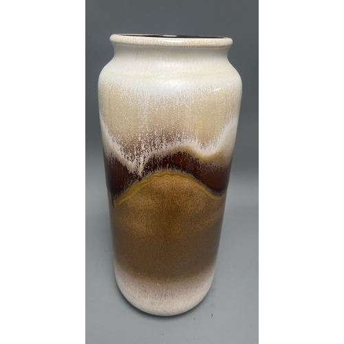 22A - Large Bay West German Pottery Ceramic Drip Glaze Vase. A large ceramic vase with white, brown, and t... 