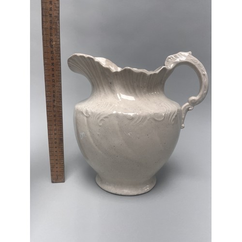 1 - A large white Staffordshire ironstone earthenware jug or water pitcher, dating to the mid-to-late 19... 