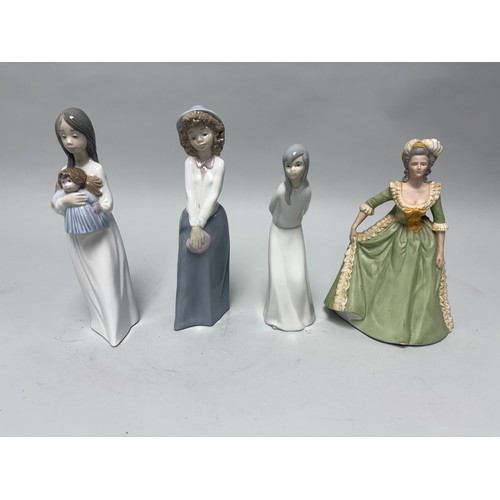 111 - A collection of four porcelain figurines including examples from Nao by Lladro, Miquel Requena, and ... 