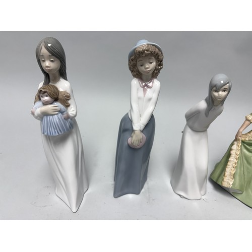 111 - A collection of four porcelain figurines including examples from Nao by Lladro, Miquel Requena, and ... 