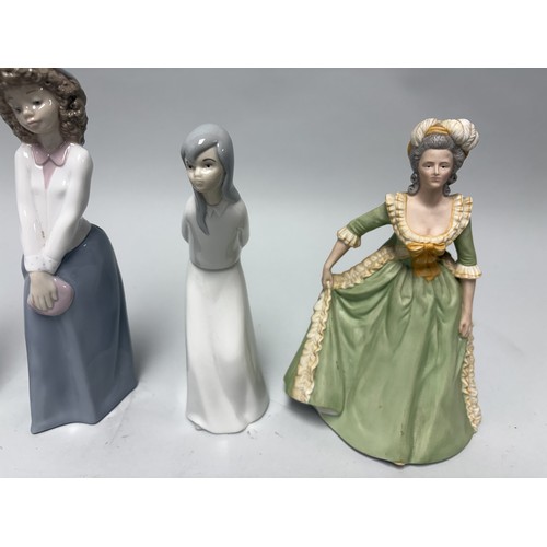 111 - A collection of four porcelain figurines including examples from Nao by Lladro, Miquel Requena, and ... 