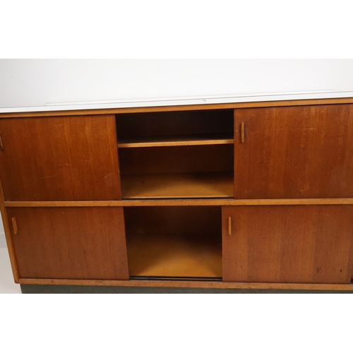 10 - Mid-Century Kandya Trimma-Style Sideboard with Sliding Doors & Formica Top 158cm