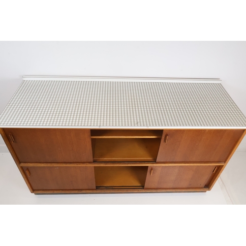 10 - Mid-Century Kandya Trimma-Style Sideboard with Sliding Doors & Formica Top 158cm