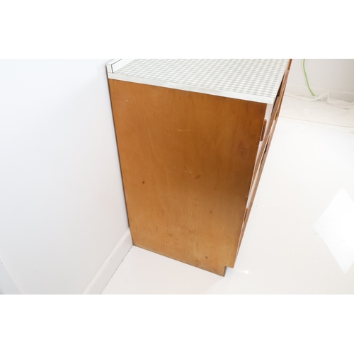 10 - Mid-Century Kandya Trimma-Style Sideboard with Sliding Doors & Formica Top 158cm