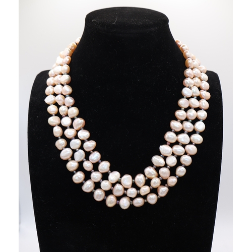 2 - A Collection of three Baroque Freshwater Cultured Pearl Necklaces, with Silver-Tone Clasps