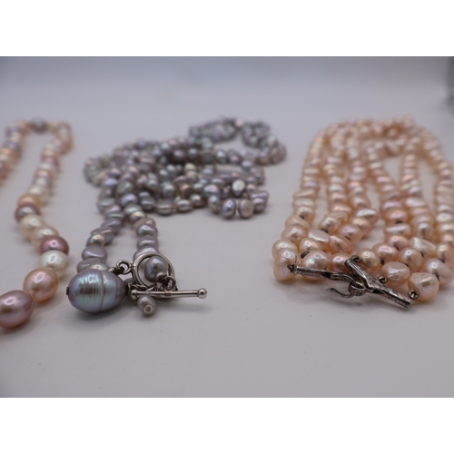 2 - A Collection of three Baroque Freshwater Cultured Pearl Necklaces, with Silver-Tone Clasps