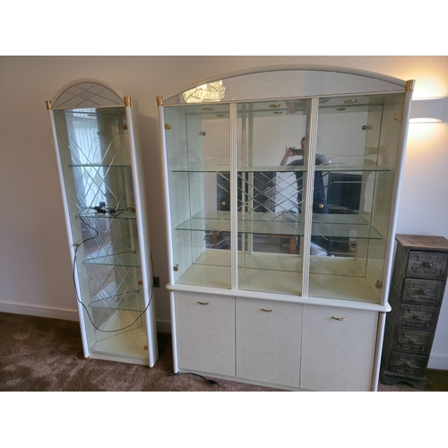23 - Mid century illuminated display cabinet and corner unit in the manner of beautility