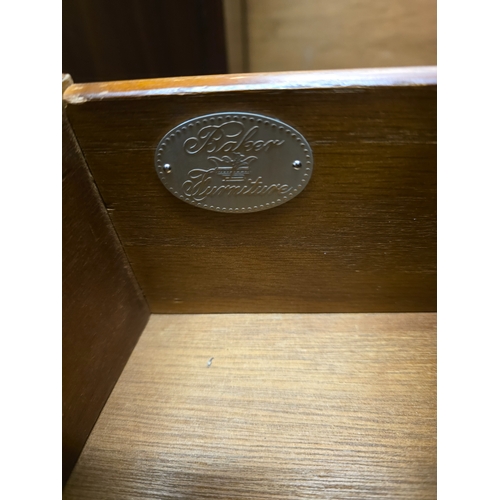 31 - Baker Furniture Bow Front Banded Top Four Drawer Bachelor Chest