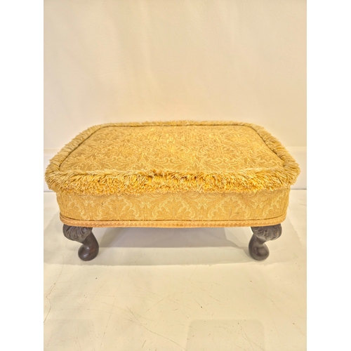 32 - A Cabriole Leg Footstool with Golden Damask Upholstery