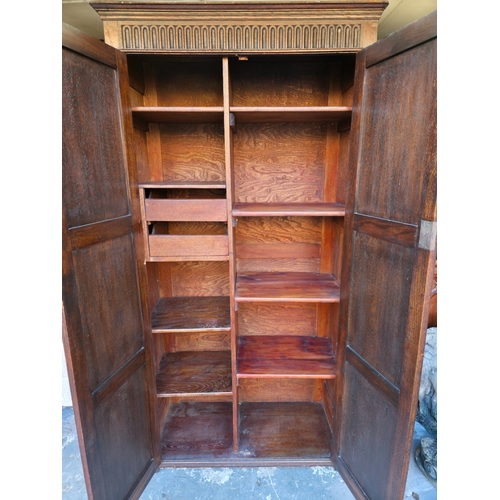 49 - Antique Jacobean Revival Tiger Oak Double Wardrobe Armoire