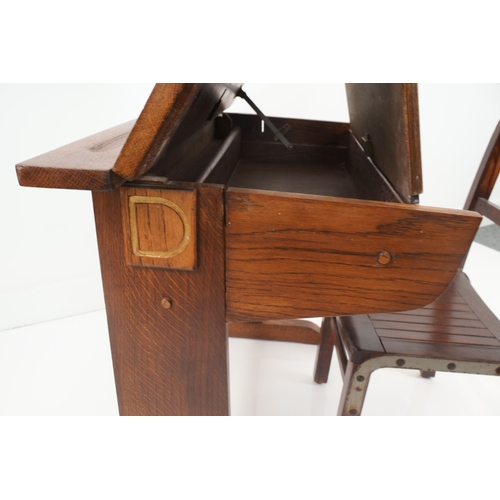50 - Vintage Oak School Desk and Associated Chair, Early 20th Century
