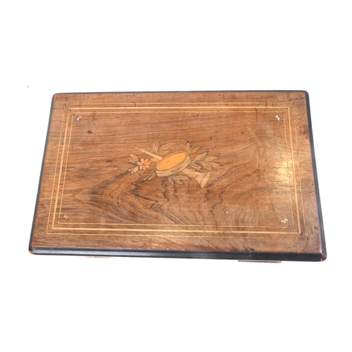 59 - Antique Swiss Inlaid Wood Box with Musical Trophy Marquetry