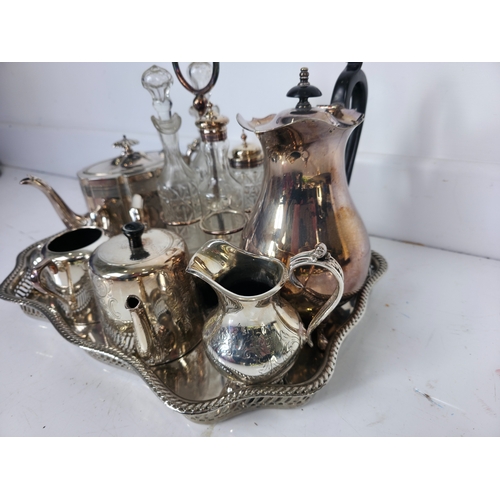 1 - Collection of Silver Plated Tea and Coffee Wares Including Tray