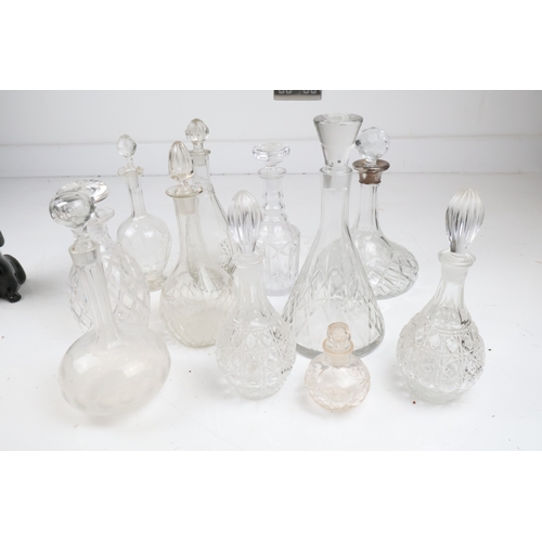 13 - Large Collection of Cut Glass Decanters incl. Silver-Mounted Example (Qty 12)