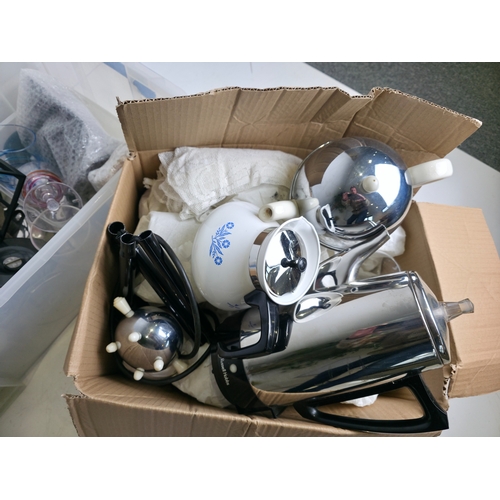 16 - 3 mixed crates, homeware, Kitchen Appliances & Teapots Job Lot (Russell Hobbs / Stainless / Ceramic)