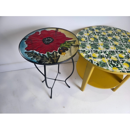 20 - Pair of Decorative Side / Occasional Tables with Floral & Lemon Designs