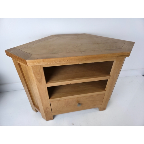 45 - Oak Corner TV / Media Cabinet with Drawer and Open Shelving