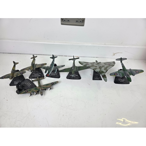 78 - Collection of Die Cast Military Aircraft Models on Display Stands Including Spitfire, Avro Vulcan, F... 