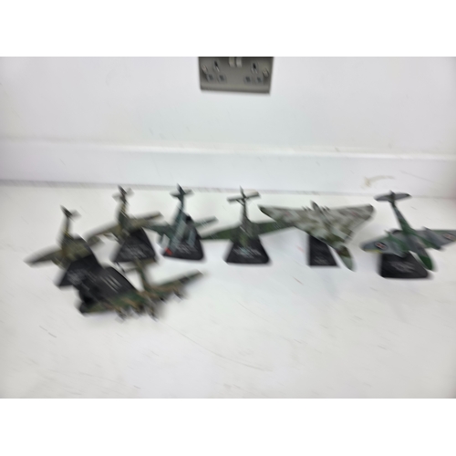 78 - Collection of Die Cast Military Aircraft Models on Display Stands Including Spitfire, Avro Vulcan, F... 