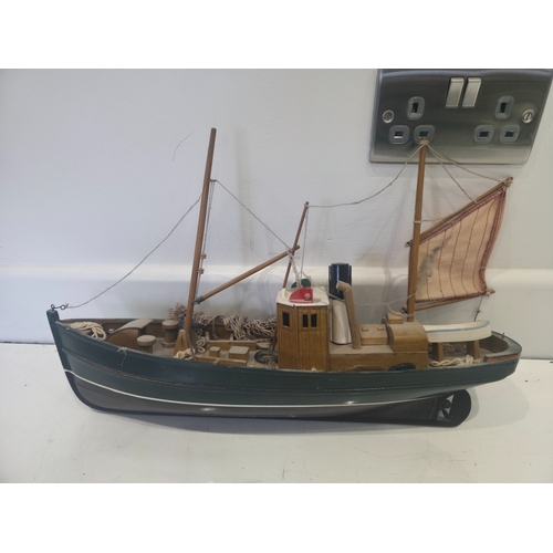 79 - Scratch Built Wooden Model Fishing Trawler with Nets and Deck Detail