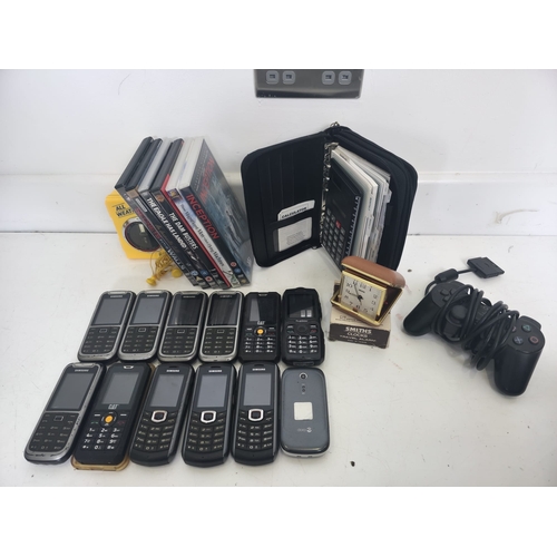 137 - Good collection of Samsung mobile phones, CAT phones, All Weather vintage radio cassette player, pla... 
