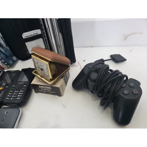 137 - Good collection of Samsung mobile phones, CAT phones, All Weather vintage radio cassette player, pla... 