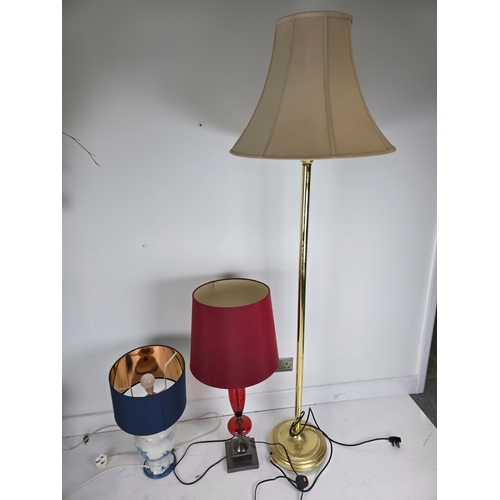 138 - Large Brass Standard Lamp Together with Two Quality Table Lamps