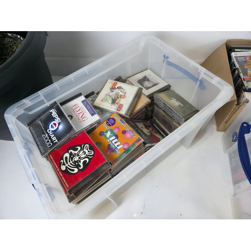 143 - Three large Storage Tubs of CDs, DVDs, PS2 Console, Games & Accessories and more (tubs not included)