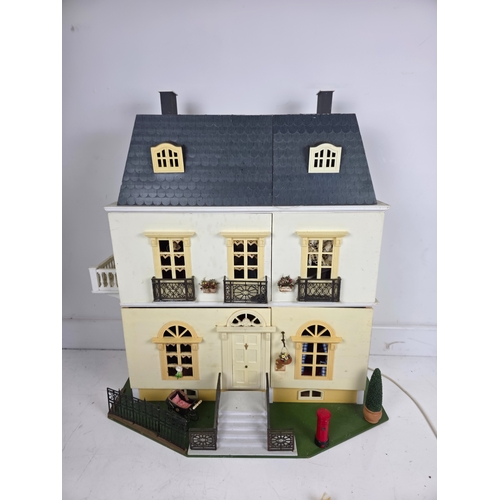 152 - Large Three Story Dolls House with Balconies and Interior Detail and Accessories Illuminated